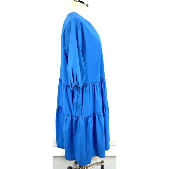 Chicos Blue Dress 3 Sz 16 Tiered Cotton Blend Pockets Bubble Sleeve - Picture 3 of 7